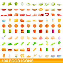 100 food icons set. Cartoon illustration of 100 food icons vector set isolated on white background