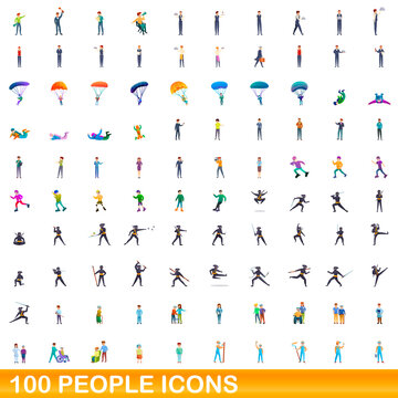 100 people icons set. Cartoon illustration of 100 people icons vector set isolated on white background