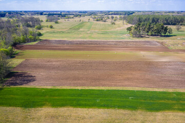 Drone photo of fields pattern in Mazowsze region of Poland