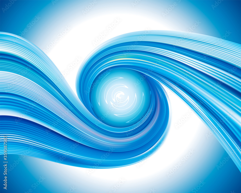 Poster blue abstract background with flowing wave water spiral.