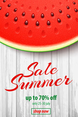 Summer Sale banner with Watermelon on Wooden Background