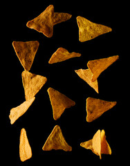 Flying mexican nachos chips, isolated