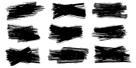 Brush Strokes. Boxes for text.  Paintbrush Grunge design elements. Dirty texture banners. Vector Set of black paint, ink brush strokes, brushes, lines. 