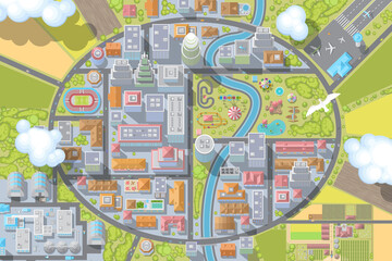 Vector illustration. Landscape. View from above. City. Top view.