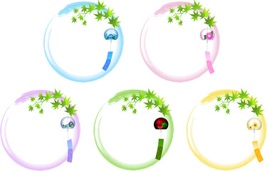 風鈴と青もみじの丸フレーム-セット