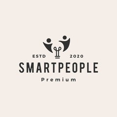 human people bulb smart idea hipster vintage logo vector icon illustration