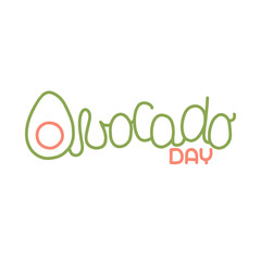 Vector illustration on the theme of National Avocado Day on July 31. Handwritten inscription AVOCADO DAY.