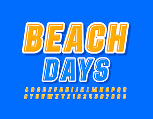 Vector summer emblem Beach Days with Sunny Yellow Font. Trendy Alphabet Letters and Numbers
