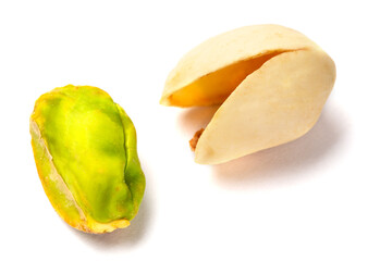Pistachio nuts on a white background