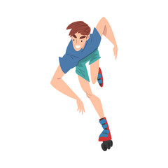 Boy Riding on Roller Skates, Extreme Hobby or Sport Cartoon Style Vector Illustration