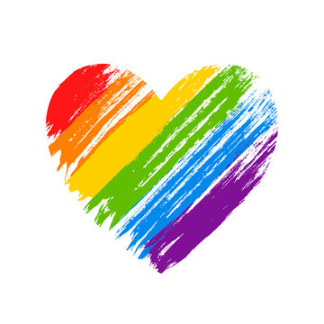 LGBT flag. LGBT pride flag of gay and lesbian, besexual and transgender. Human rights, sex orientation and tolerance concept. Heart symbol in rainbow colors