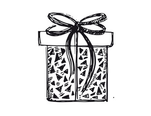 Doodle icons of gift box set. Hand drawn elements.	