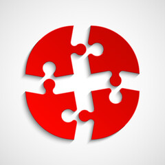 Obraz premium Simple Puzzle four piece round business presentation. Circle outline infograph. 4 Step puzzle contour process diagram. Section line compare puzzle banner.