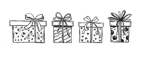 Gift boxes set. Hand drawn illustrations.