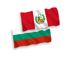 Flags of Peru and Bulgaria on a white background