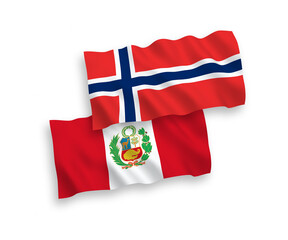 Flags of Norway and Peru on a white background