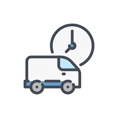 Fast Delivery and Delivery Time color line icon. Truck with Time vector outline colorful sign.