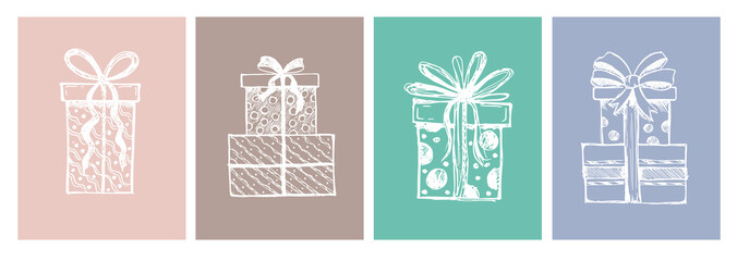Gift boxes set. Hand drawn illustrations.