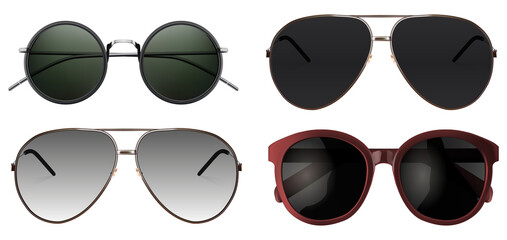 Realistic set of sunglasses isolated on white background. Vector illustration