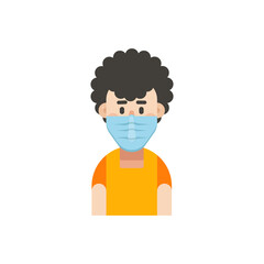 Flat design man with medical mask, man character, man vector illustration, isolated on white background