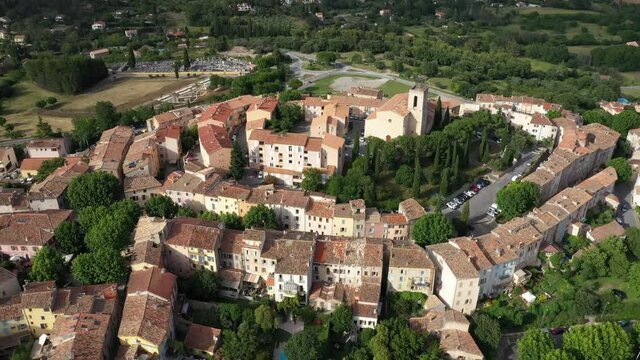 France, Aerial view of Flayosc, a typical french village in Provence