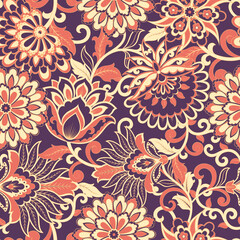 Fototapeta na wymiar elegance seamless pattern with flowers and leaf, vector floral illustration in vintage style