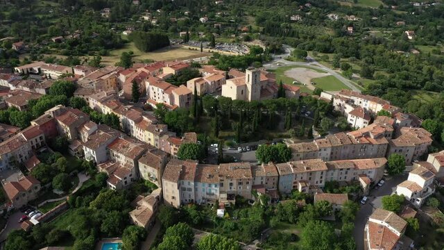 France, Aerial view of Flayosc, a typical french village in Provence