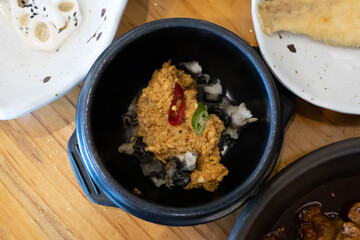 Soybean Paste Stew with Snails.
Korean name ssamjang.