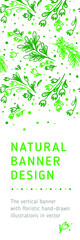 Vector natural vertical banner template with flower pattern. Tulips decoration with herbal Illustration for florist store, cosmetic label design, beauty banner. Tulip background. Organic pattern.