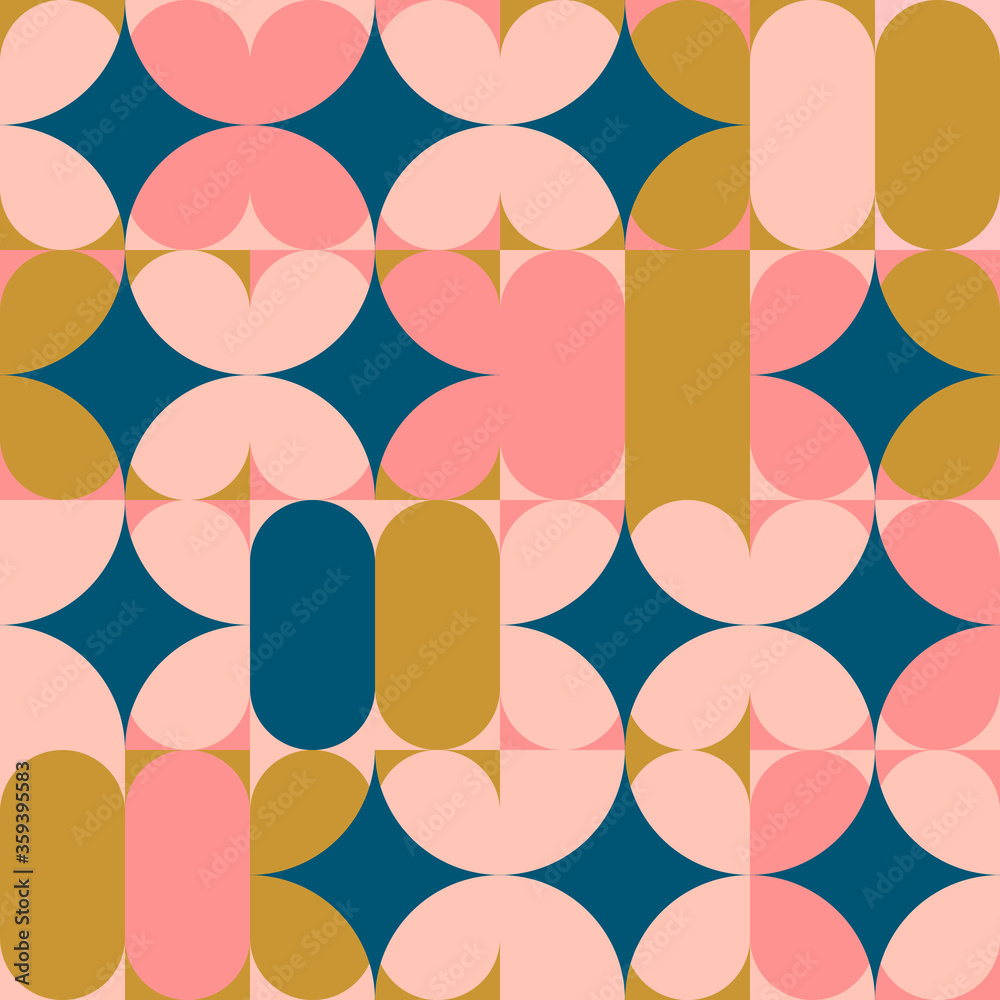 Poster modern vector abstract seamless geometric pattern with semicircles, circles and squares in retro sca