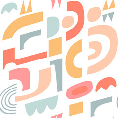 Vector abstract seamless pattern with hand drawn cut out colorful shapes and objects. Modern trendy illustration . Geometric background in pastel colors with simple abstractions.