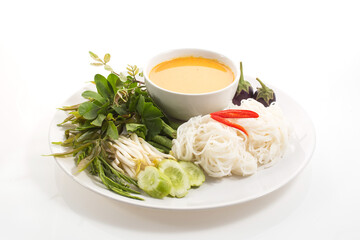 Rice noodle with crab paste and vegetables Southern Thai food