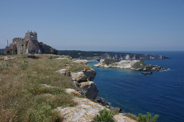 Fototapeta na wymiar View of the Badiali castle in the Island of San Nicola - Tremiti Islands - Adriatic Sea - Italy