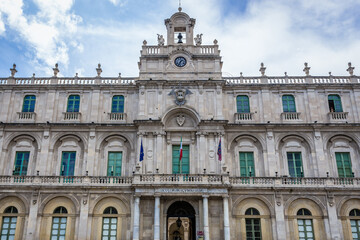 Frotn view o University of Catania palace in Catania city on east coast of Sicily, Italy