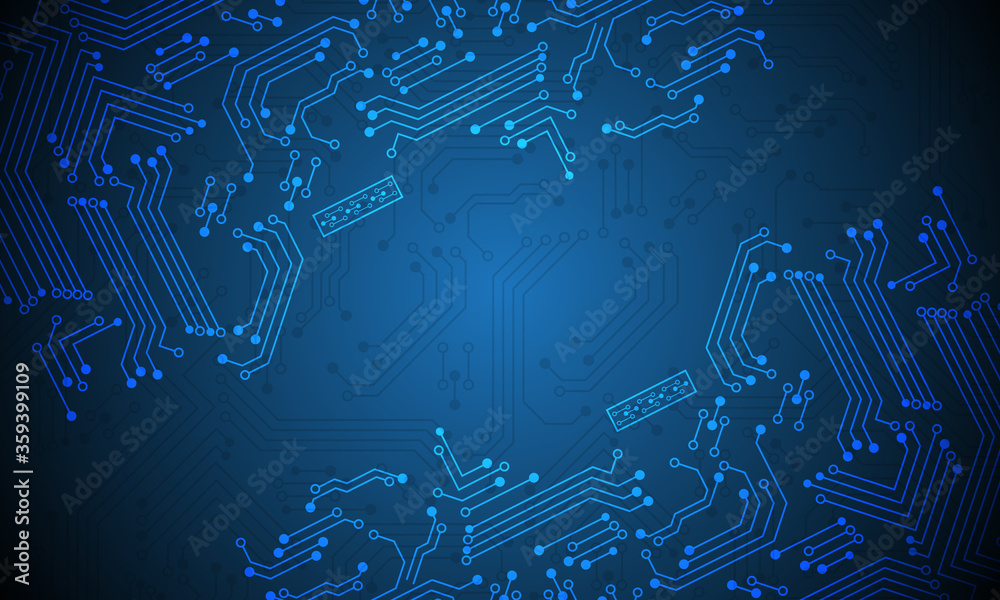 Wall mural abstract technology blue circuit mainboard computer futuristic background vector illustration.