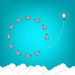 Think differently - Being different, taking risky, move for success in life -The graphic of light bulb also represents the concept of courage, enterprise, confidence, belief, fearless, daring. Vector.