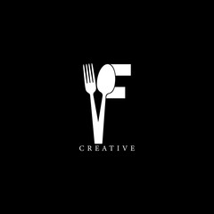 Combination fork and spoon flat F letter logo design