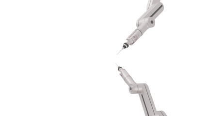White robotic arms with blank space on white background, 3d rendering.