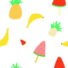 Seamless pattern, summer theme, fruit, tropical, sea, vector illustration