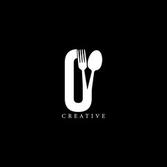 Combination fork and spoon flat O letter logo design