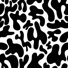 Fototapeta na wymiar Abstract pattern of black spots on a white background.A mottled pattern of ovals, curves, and irregular shapes.Abstract style, design for paper, textiles, printing. Vector illustration