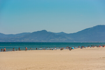 Sunny day in the tourist town of Canet en Roussillion in France on the Mediterranean Sea.