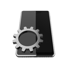 Smartphone and gear as a symbol of mobile phone configuration change 3d illustration