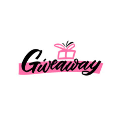 Fototapeta na wymiar Giveaway hand lettering with gift pink and black colors for social media, posting, marketing, blogging, stories and greeting card, t shirt, prints, banners, posters, stickers. Vector calligraphy