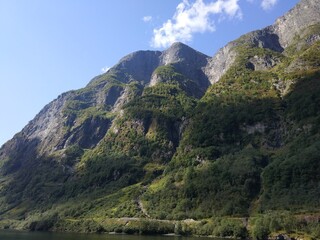 Beautiful Norwegian mountains and cliffs in the Hardangerfjord, Norway. 