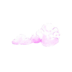 Watercolor cloud illustration. Pink cloud hand drawn on paper