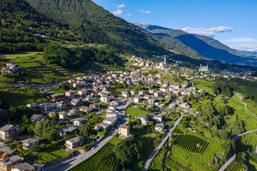 Valtellina (IT) - vineyards and terraces in the Poggiridenti area on the panoramic wine route