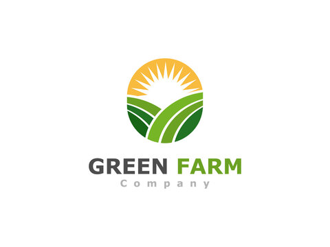 Simple farm field and sun logo flat vector illustration