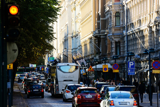 Helsinki, Finland &ndash; October 2, 2016: Pohjoisesplanadi - street in the center of Helsinki, the capital of Finland, with shops selling Finnish brands, near Boulevard Esplanadi