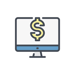 Online Payment color line icon. Computer with Dollar vector outline colorful sign.